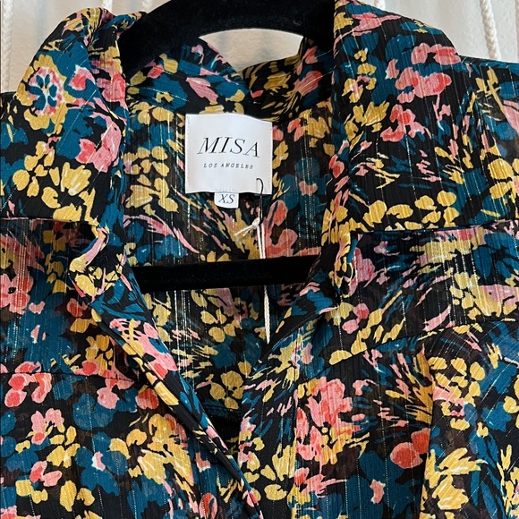 MISA Floral Ruffled Black Blouse size xs NWT - Picture 2 of 4